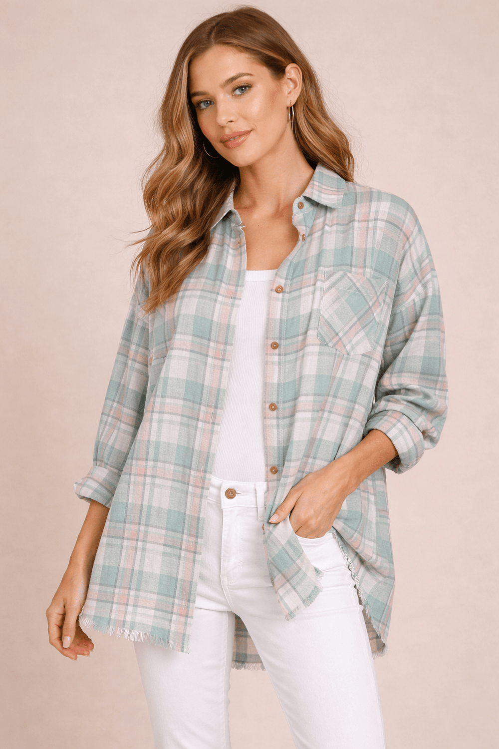 Plaid Button Down Collared Shirt - 22 Palms Boutique
