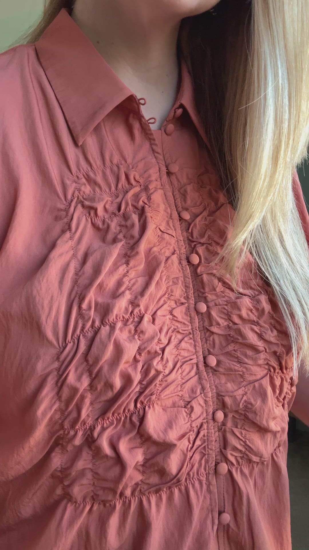 Ruched Front Button Up Blouse in Sienna