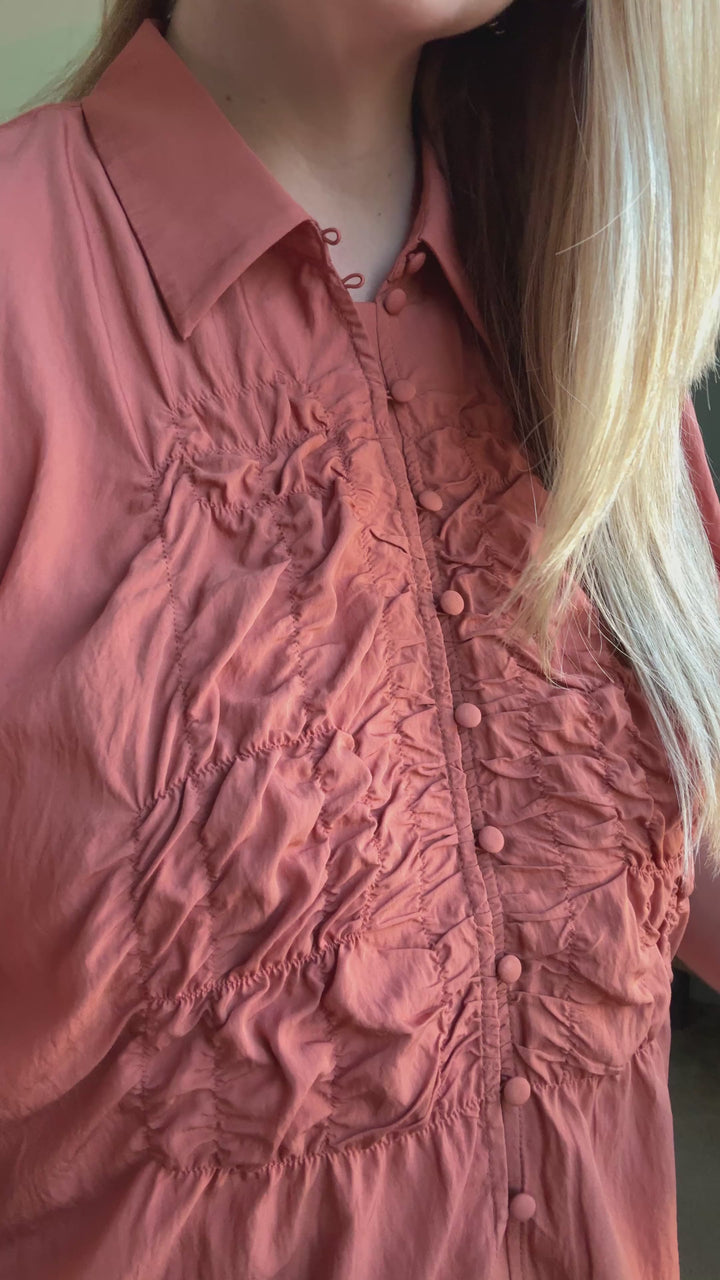 Ruched Front Button Up Blouse in Sienna