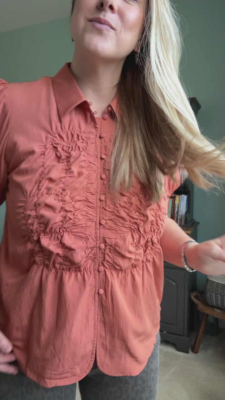 Ruched Front Button Up Blouse in Sienna