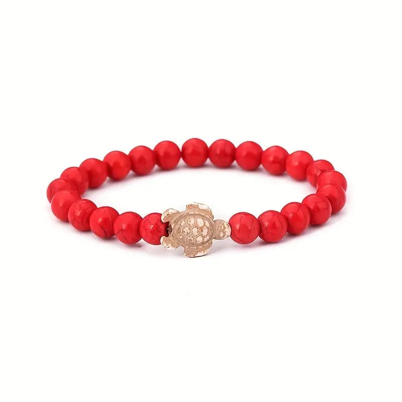 Red Turquoise Beaded Bracelet with Sea Turtle detail - 22 Palms Boutique