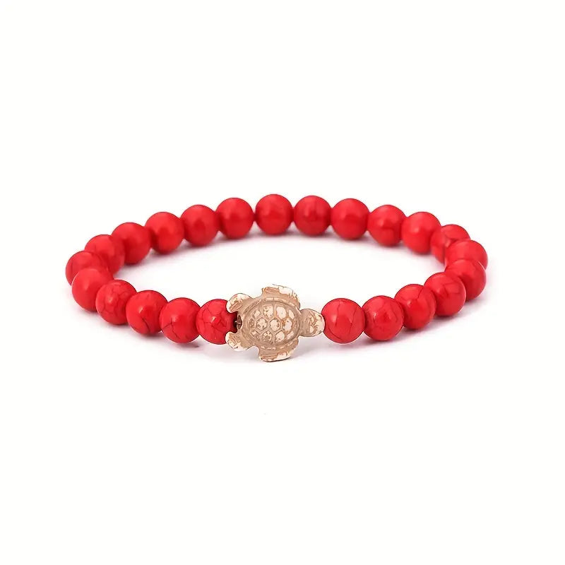 Red Turquoise Beaded Bracelet with Sea Turtle detail