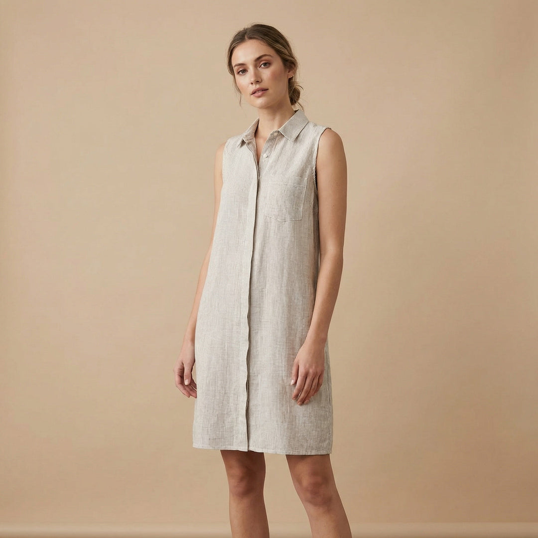 Reef Point Dress - White Olive Grove Stripe - 22 Palms Boutique