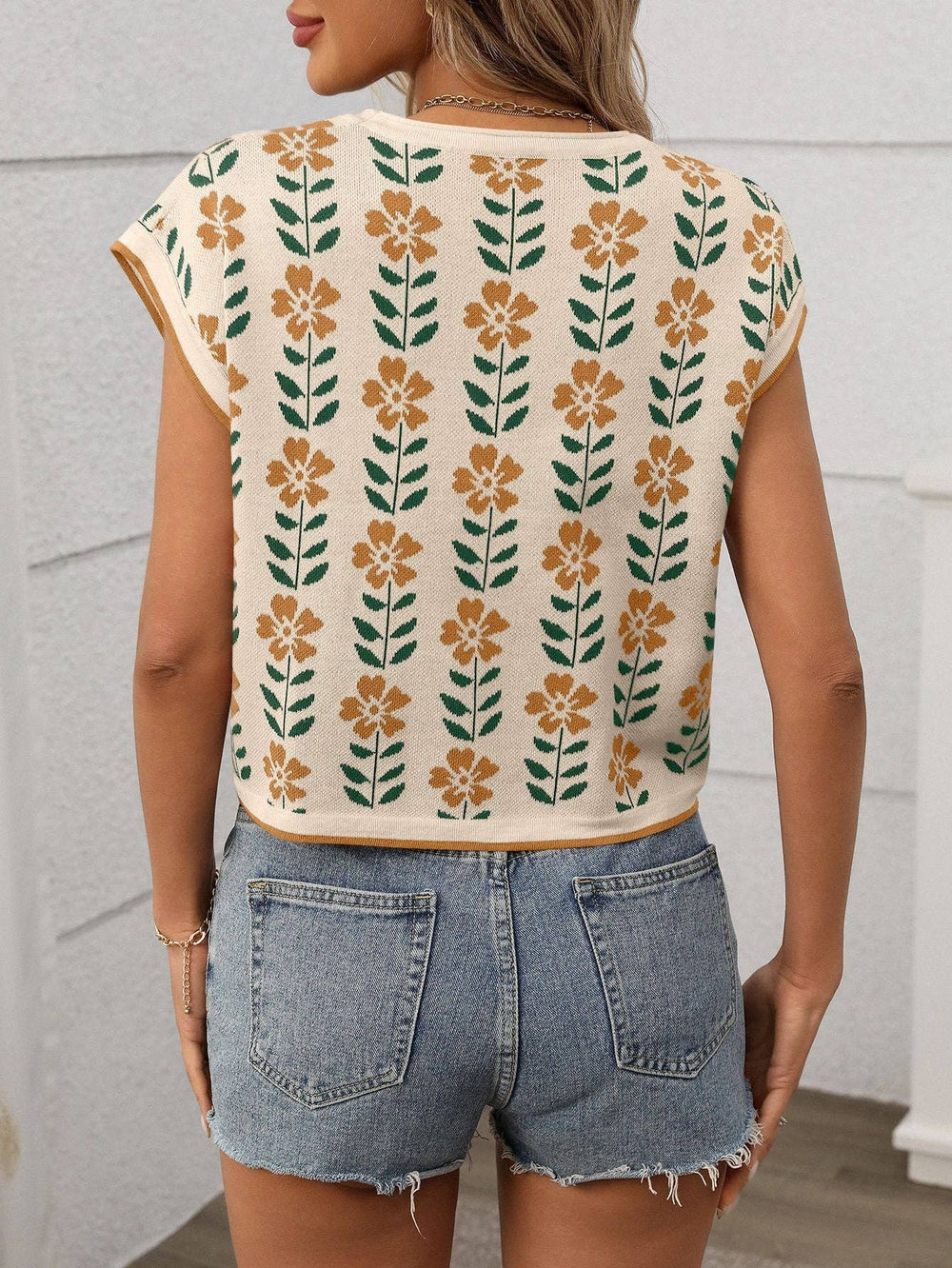Retro Floral Knit Top - 22 Palms Boutique