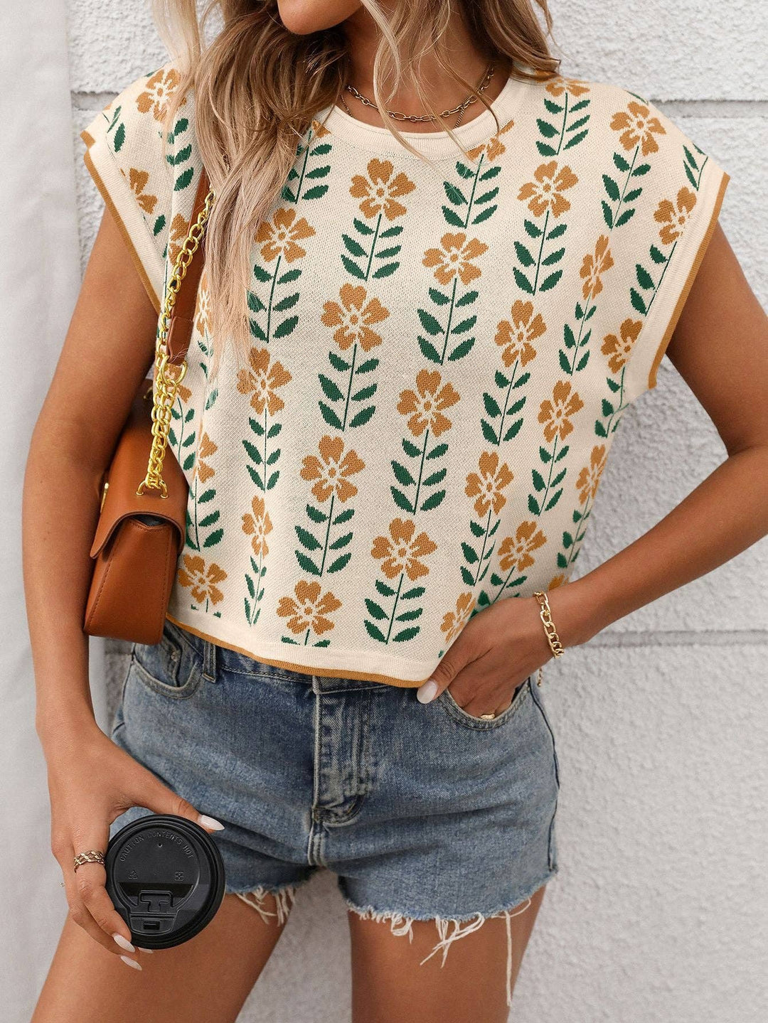Retro Floral Knit Top - 22 Palms Boutique