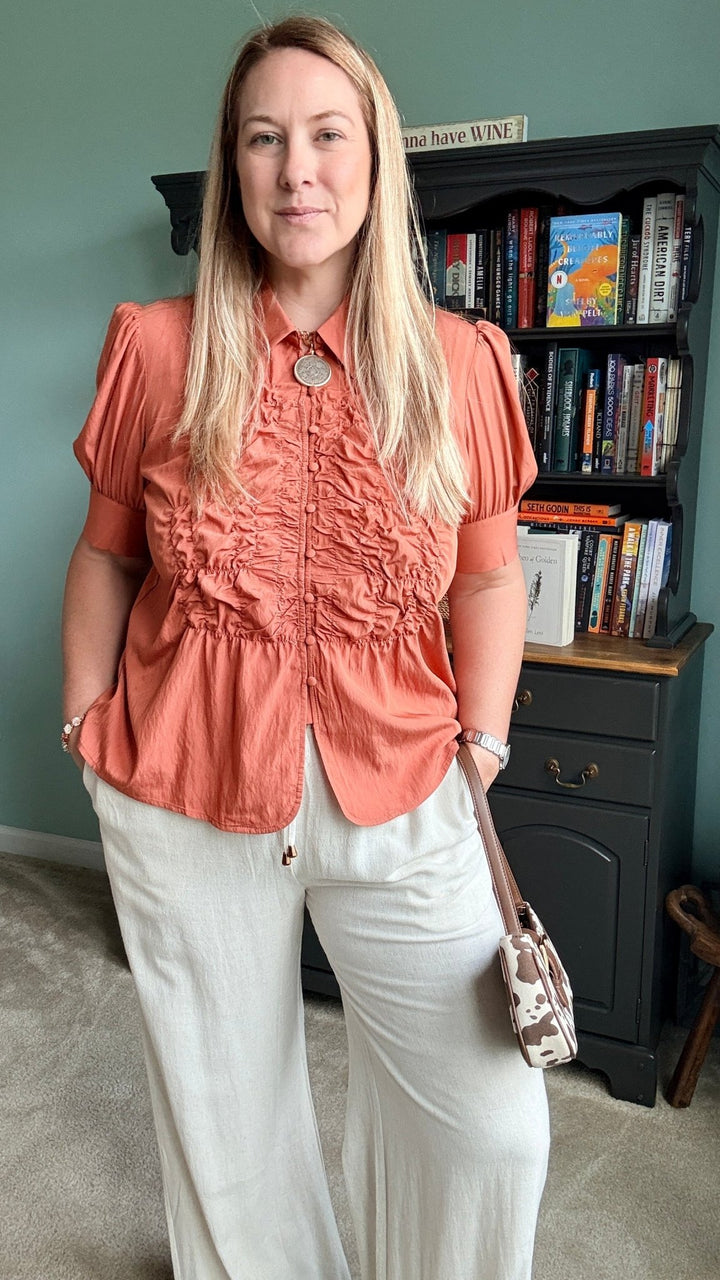 Ruched Front Button Up Blouse in Sienna - 22 Palms Boutique