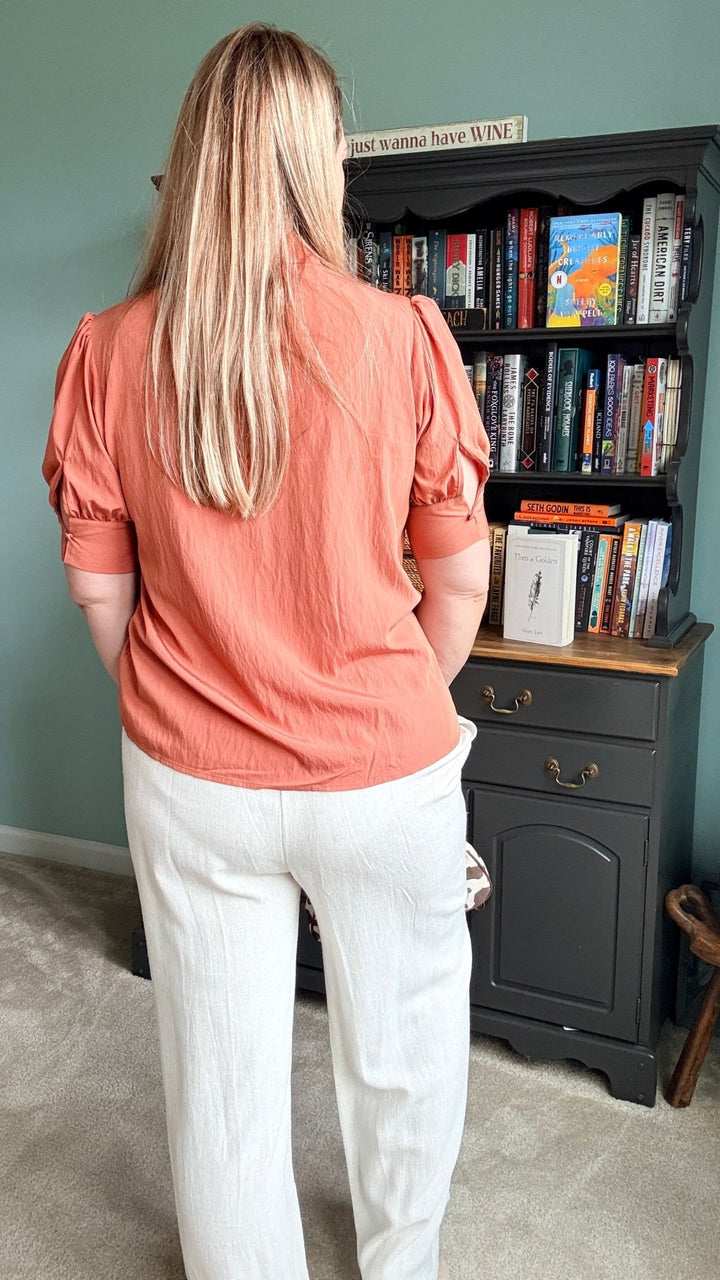 Ruched Front Button Up Blouse in Sienna - 22 Palms Boutique