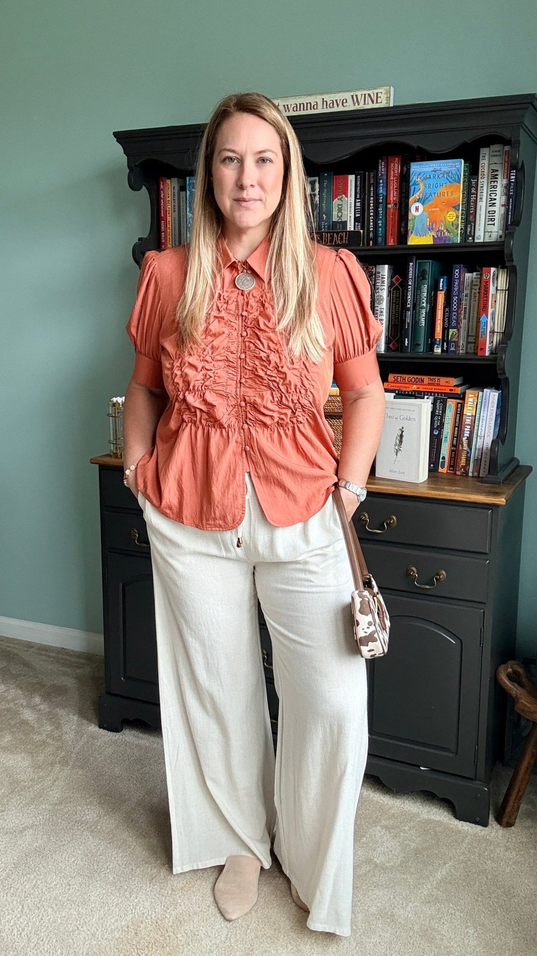 Ruched Front Button Up Blouse in Sienna - 22 Palms Boutique