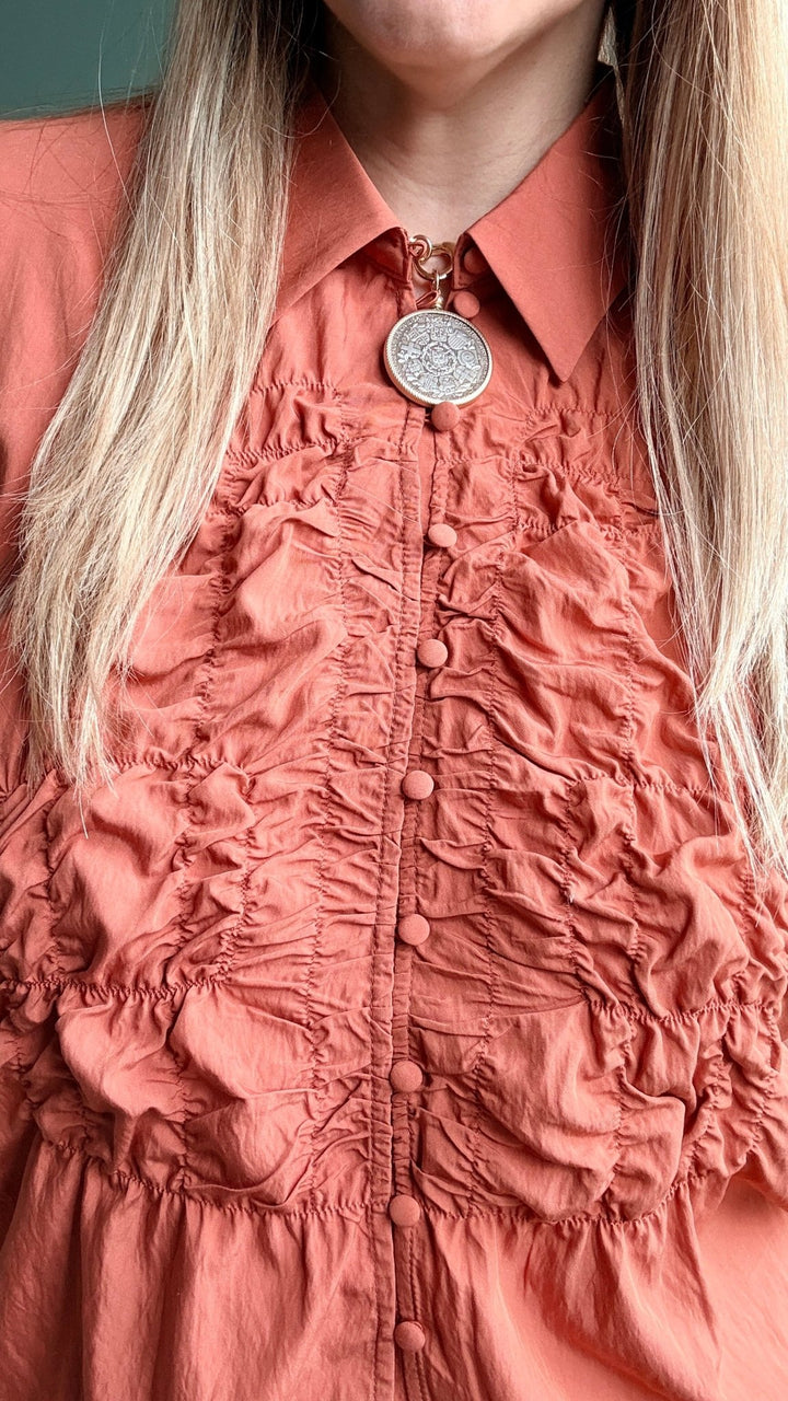 Ruched Front Button Up Blouse in Sienna - 22 Palms Boutique