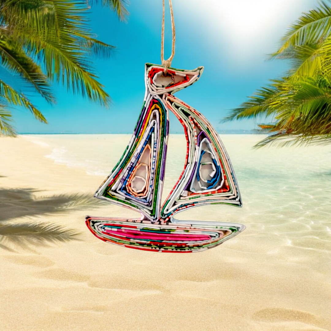 Sailboat Ornament - Recycled Paper - 22 Palms Boutique