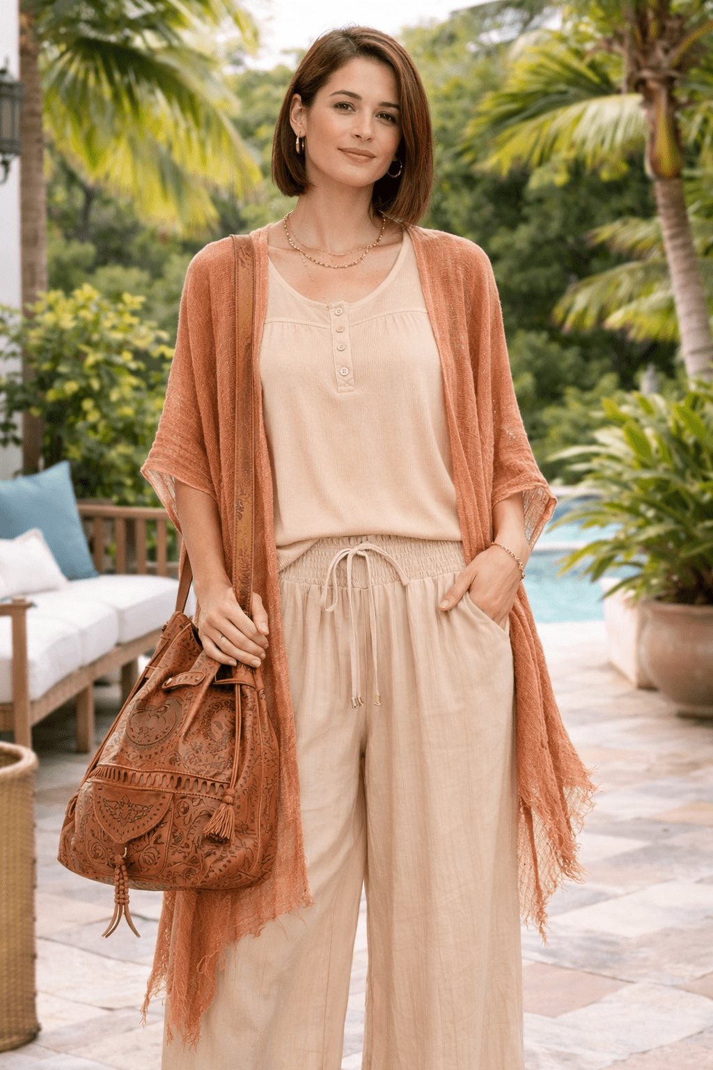 Scoop Neck Flowy Tank - Beige - 22 Palms Boutique