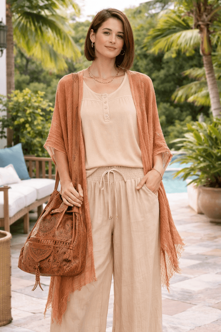 Scoop Neck Flowy Tank - Beige - 22 Palms Boutique