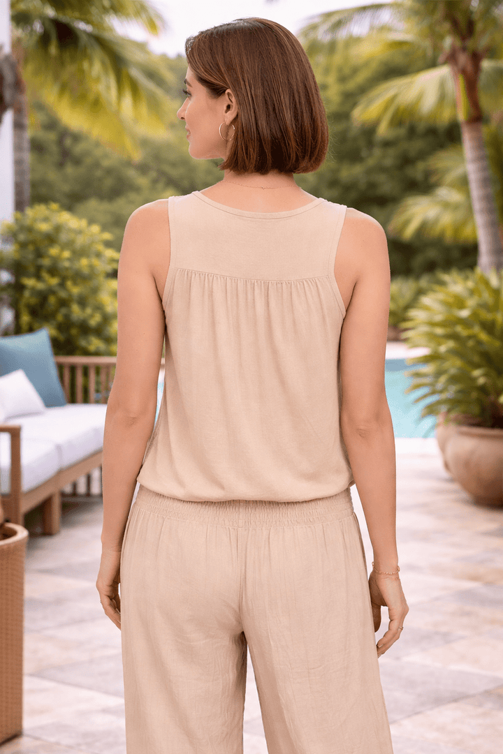 Scoop Neck Flowy Tank - Beige - 22 Palms Boutique