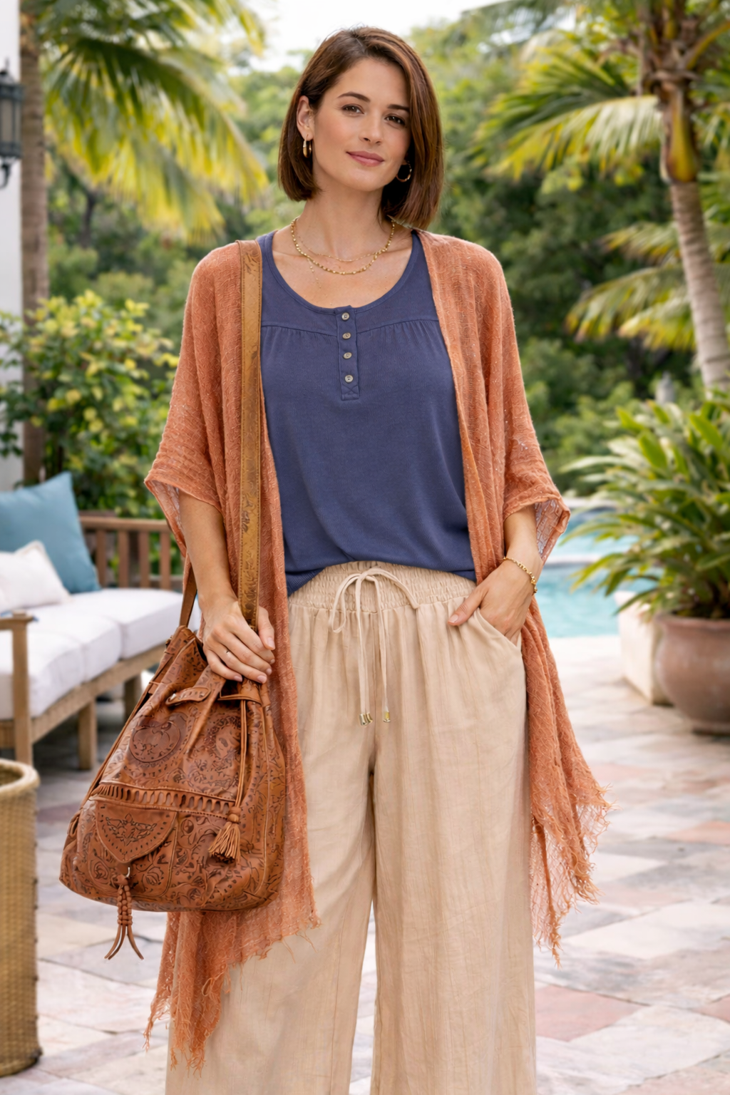 Scoop Neck Flowy Tank - Charcoal Blue - 22 Palms Boutique