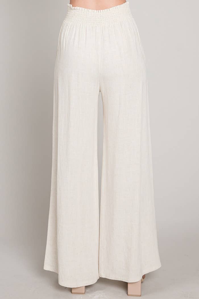 Soft Linen Smocked Waist Wide Leg Pants - 22 Palms Boutique