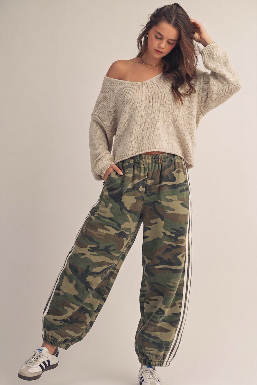 Soft Washed Vintage Camo Four Stripe Track Jogger Pants - 22 Palms Boutique