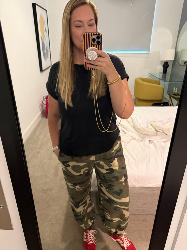 Soft Washed Vintage Camo Four Stripe Track Jogger Pants - 22 Palms Boutique