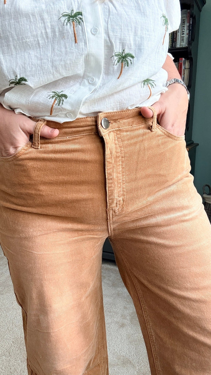 Stone Washed Cotton Corduroy Cropped Pants in Camel - 22 Palms Boutique