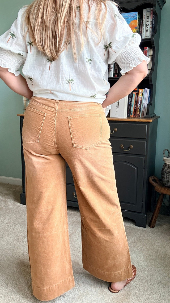 Stone Washed Cotton Corduroy Cropped Pants in Camel - 22 Palms Boutique