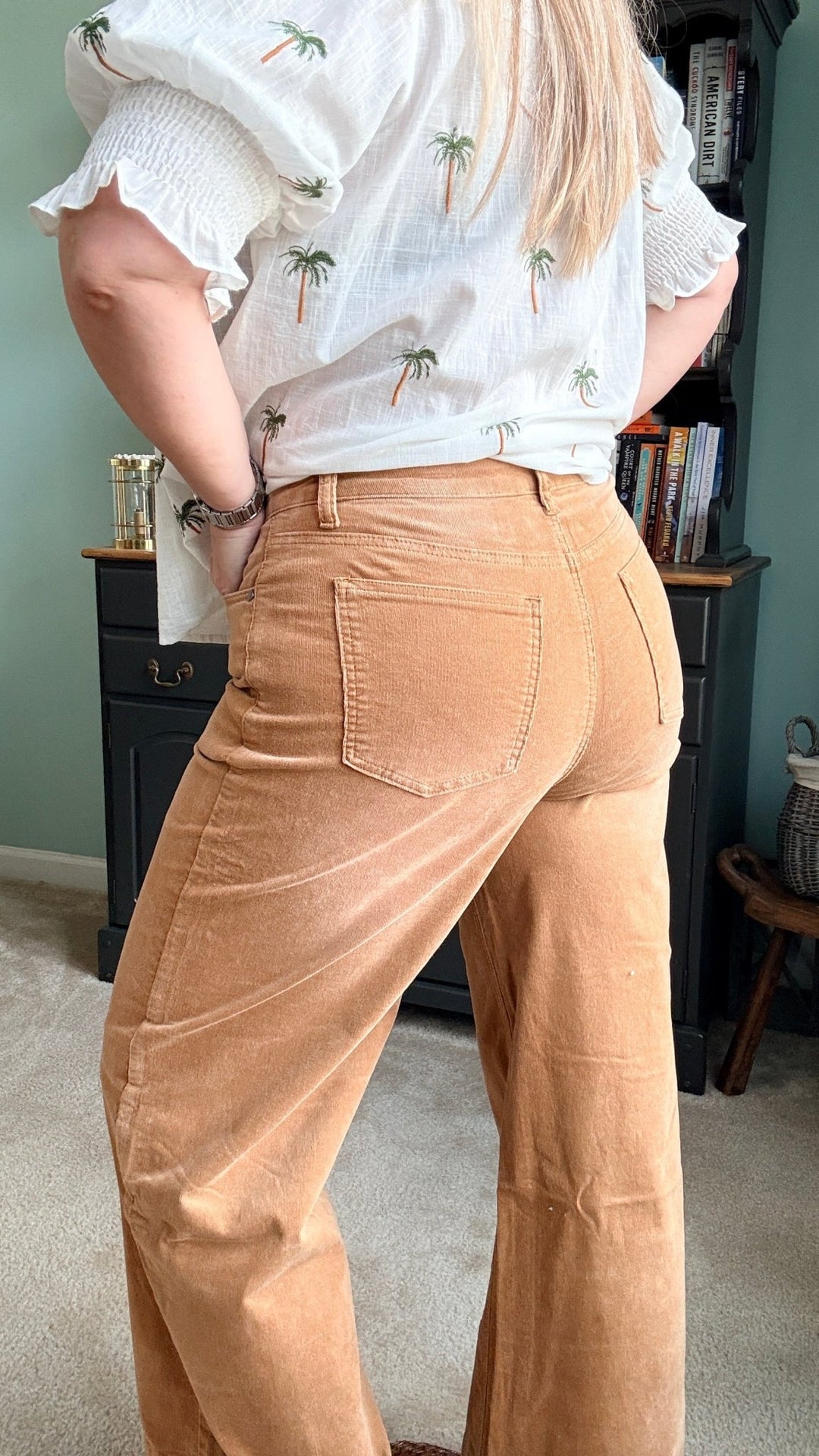 Stone Washed Cotton Corduroy Cropped Pants in Camel - 22 Palms Boutique