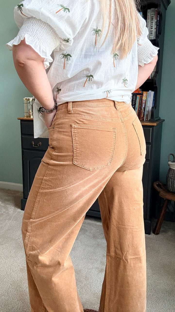 Stone Washed Cotton Corduroy Cropped Pants in Camel - 22 Palms Boutique