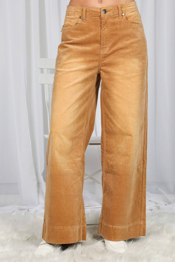 Stone Washed Cotton Corduroy Cropped Pants in Camel - 22 Palms Boutique