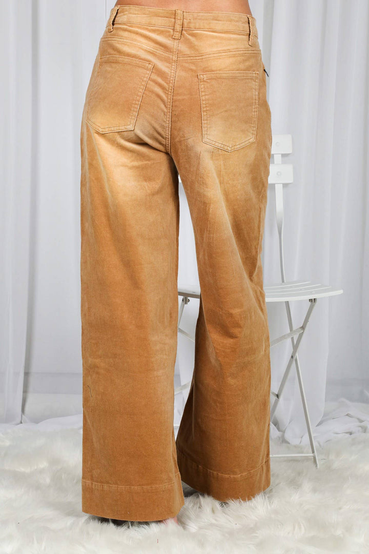 Stone Washed Cotton Corduroy Cropped Pants in Camel - 22 Palms Boutique