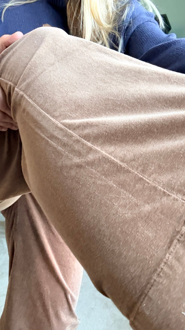 Stone Washed Cotton Corduroy Cropped Pants in Mocha - 22 Palms Boutique