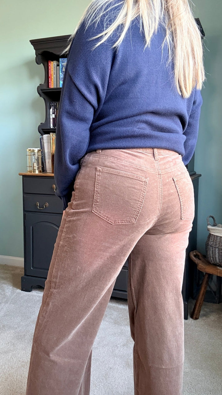 Stone Washed Cotton Corduroy Cropped Pants in Mocha - 22 Palms Boutique