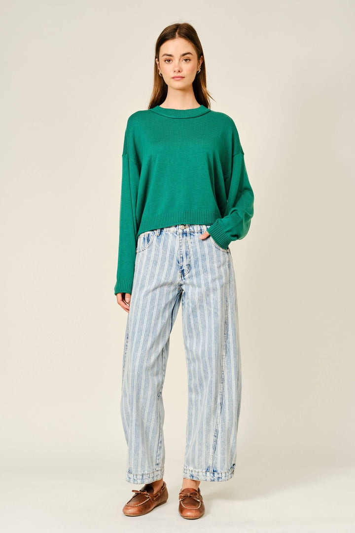 Striped Denim Barrel Vintage Wash Jean - 22 Palms Boutique