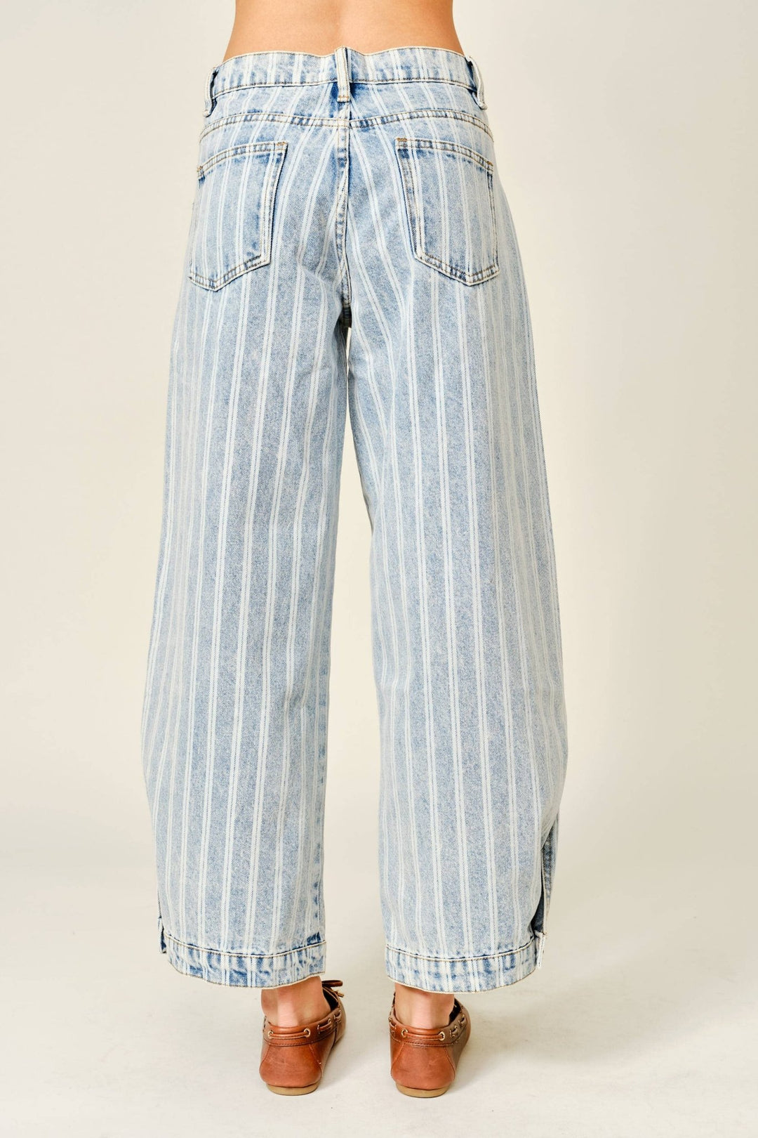 Striped Denim Barrel Vintage Wash Jean - 22 Palms Boutique
