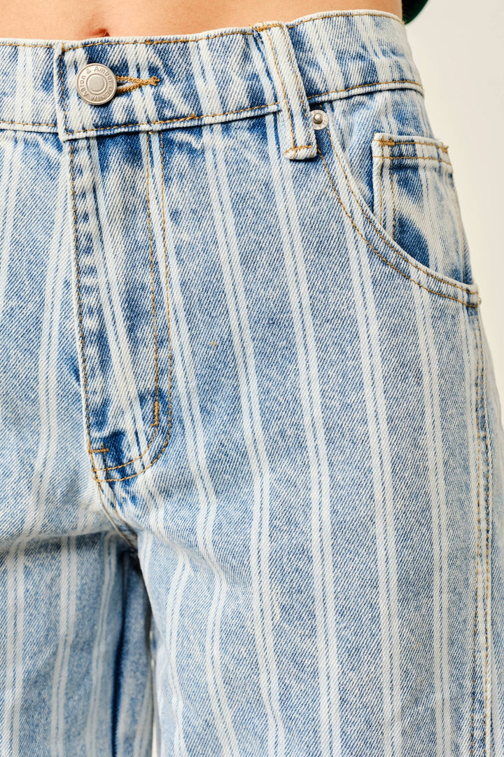 Striped Denim Barrel Vintage Wash Jean - 22 Palms Boutique
