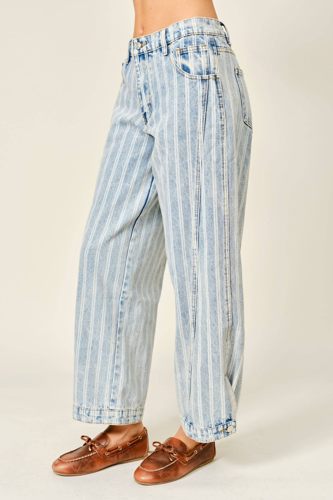 Striped Denim Barrel Vintage Wash Jean - 22 Palms Boutique