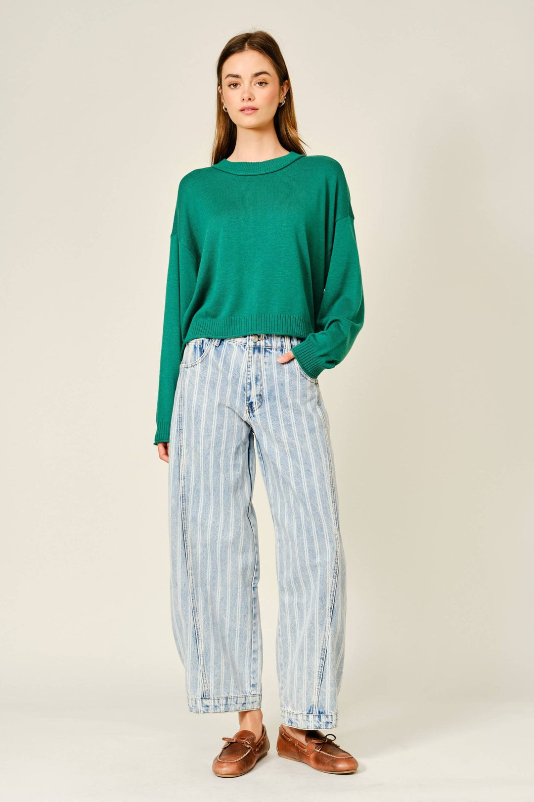 Striped Denim Barrel Vintage Wash Jean - 22 Palms Boutique