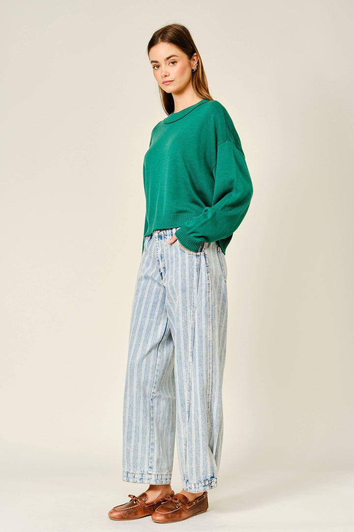 Striped Denim Barrel Vintage Wash Jean - 22 Palms Boutique