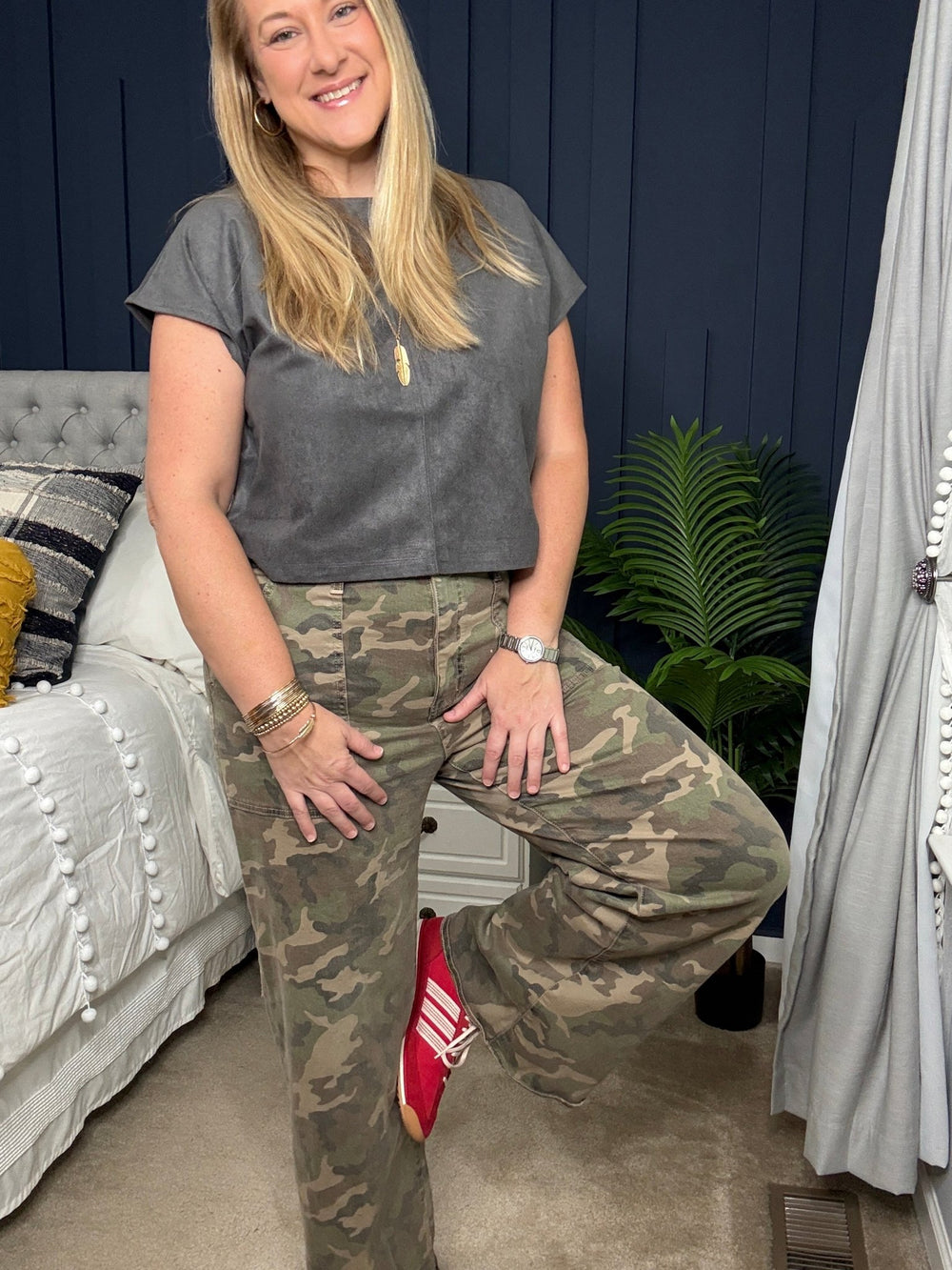 Suede Boxy Crop Top in Grey - 22 Palms Boutique