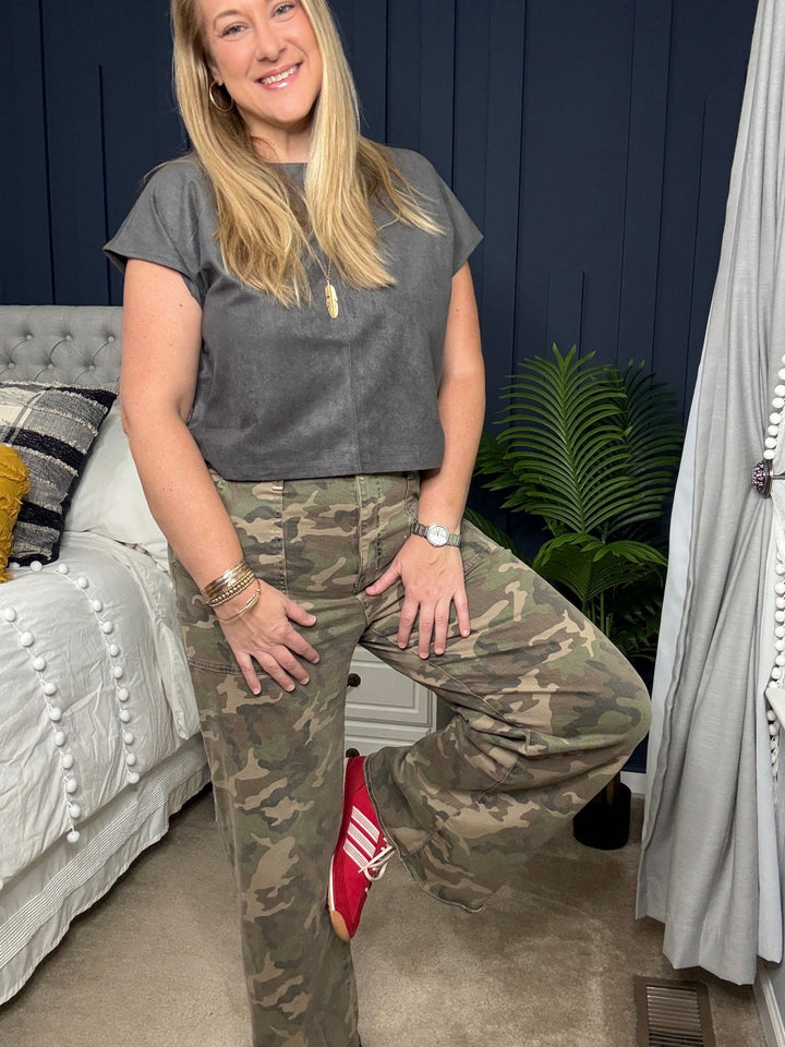 Suede Boxy Crop Top in Grey - 22 Palms Boutique