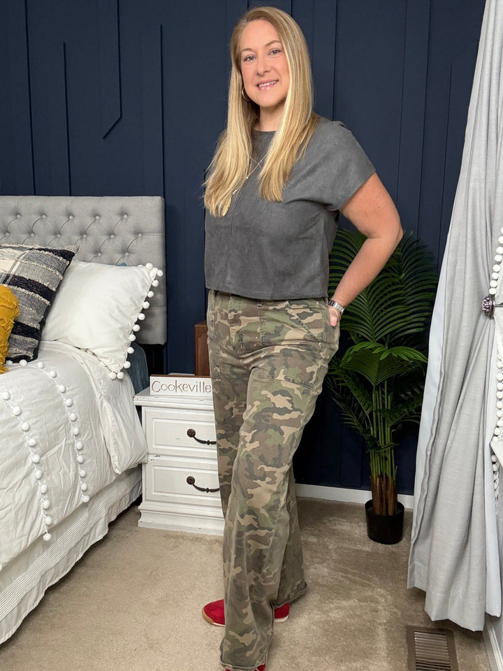 Suede Boxy Crop Top in Grey - 22 Palms Boutique