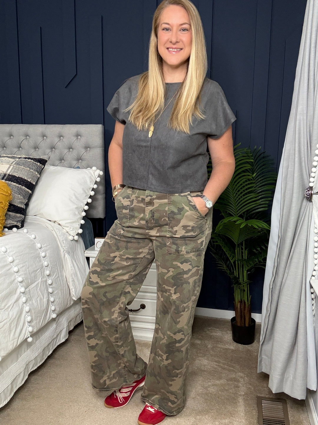 Suede Boxy Crop Top in Grey - 22 Palms Boutique