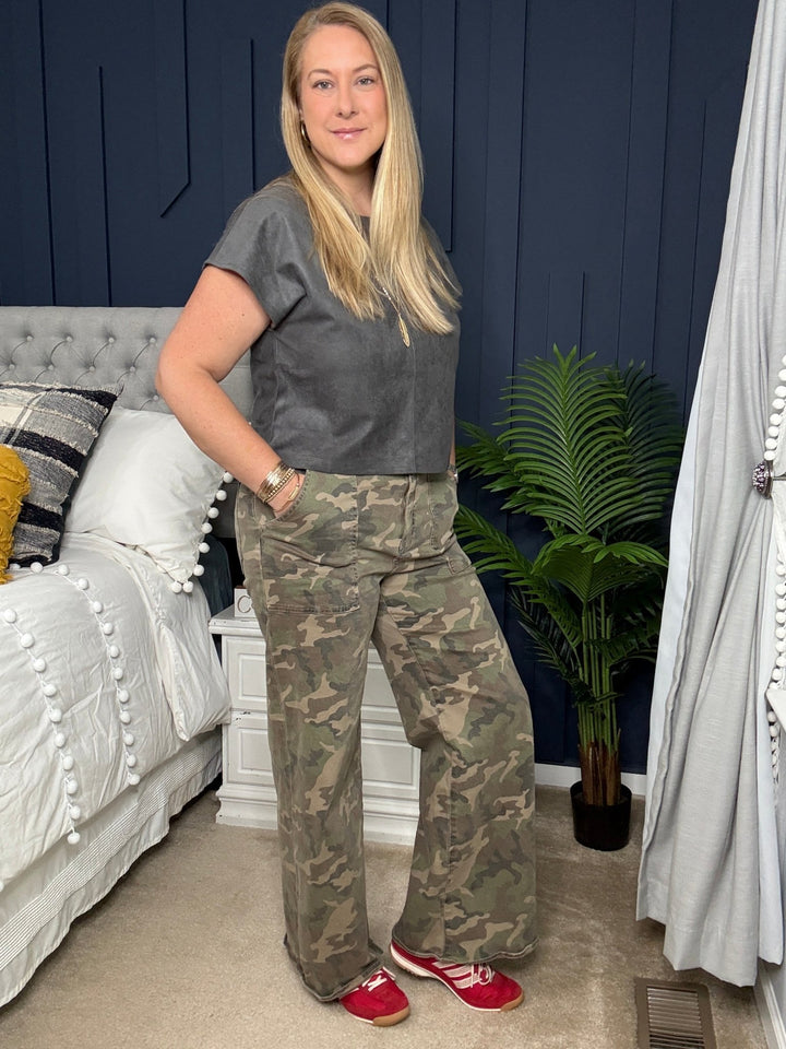 Suede Boxy Crop Top in Grey - 22 Palms Boutique