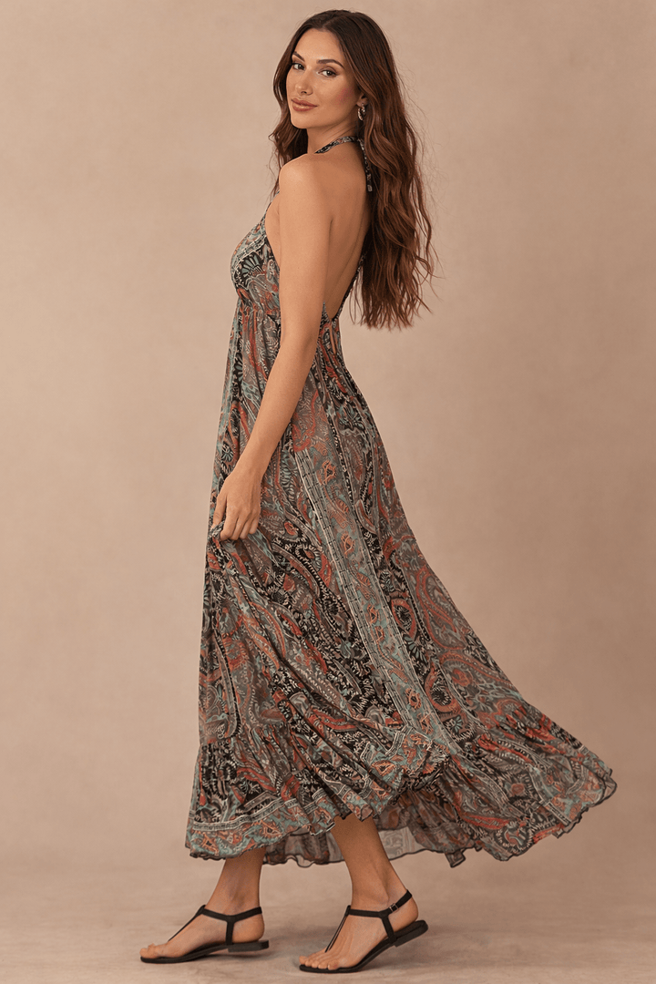 Summer Nights Silk Boho Maxi Ibiza Dress - 22 Palms Boutique