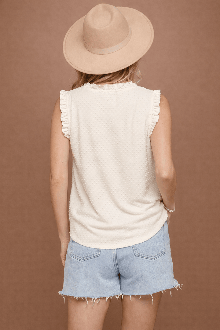 Textured Dot Ruffle Sleeveless Top - 22 Palms Boutique