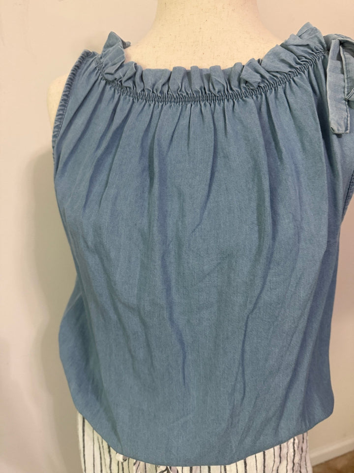 Tie straps sleeveless top - Denim - 22 Palms Boutique