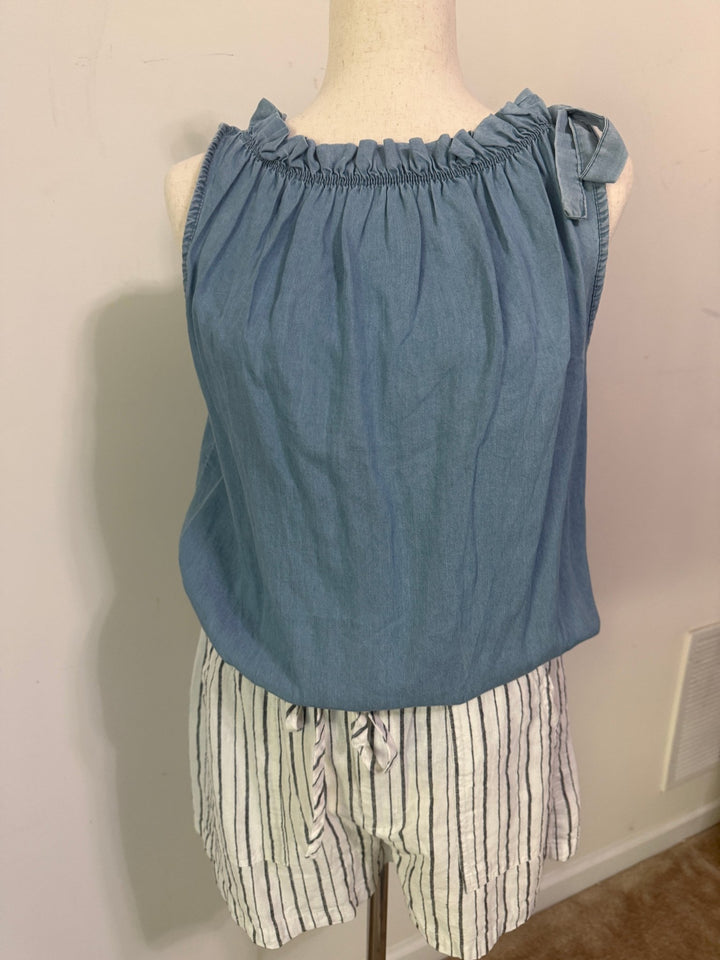 Tie straps sleeveless top - Denim - 22 Palms Boutique