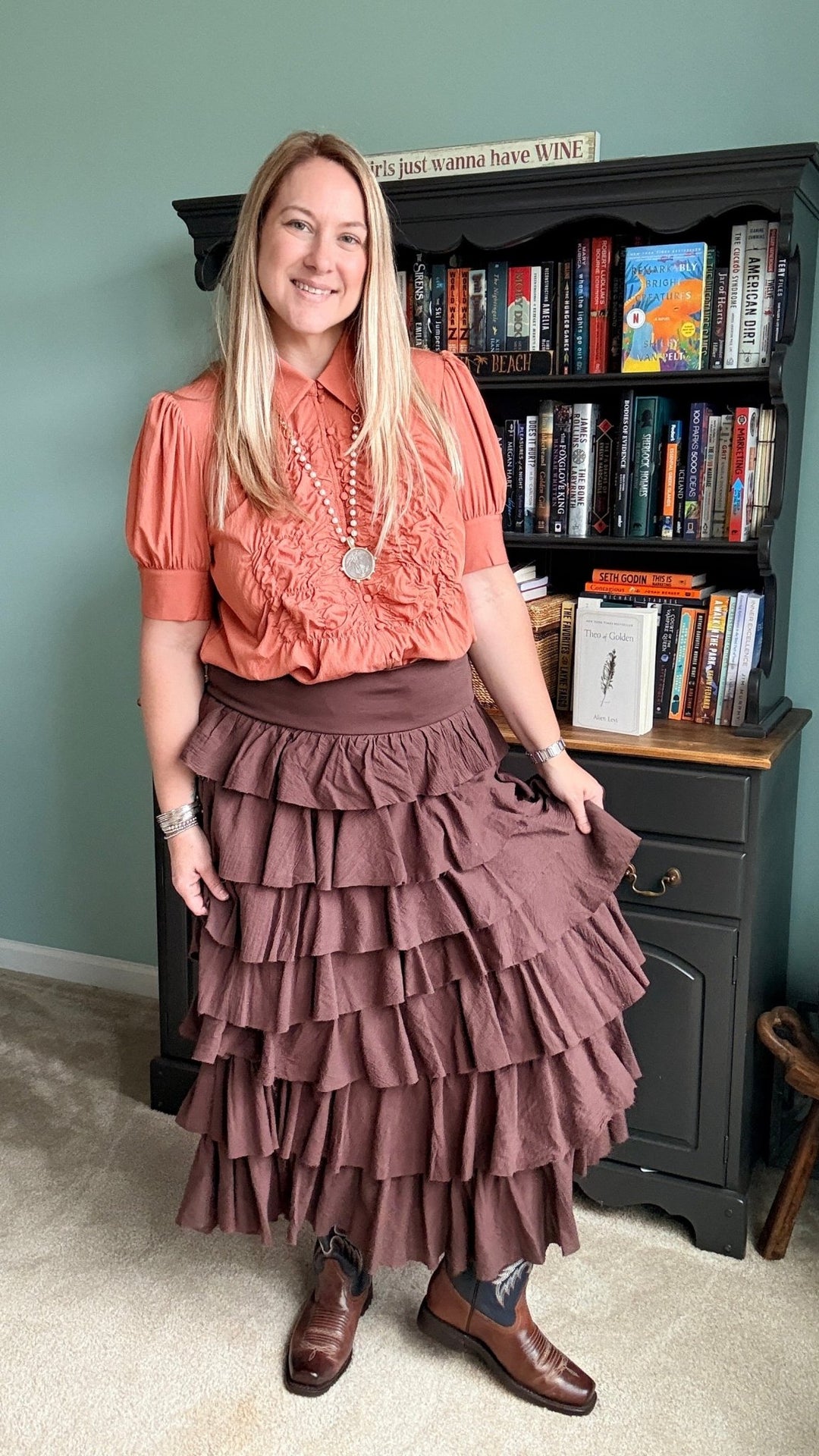 Tiers Of Delicate Ruffles Maxi Skirt in Chocolate - 22 Palms Boutique