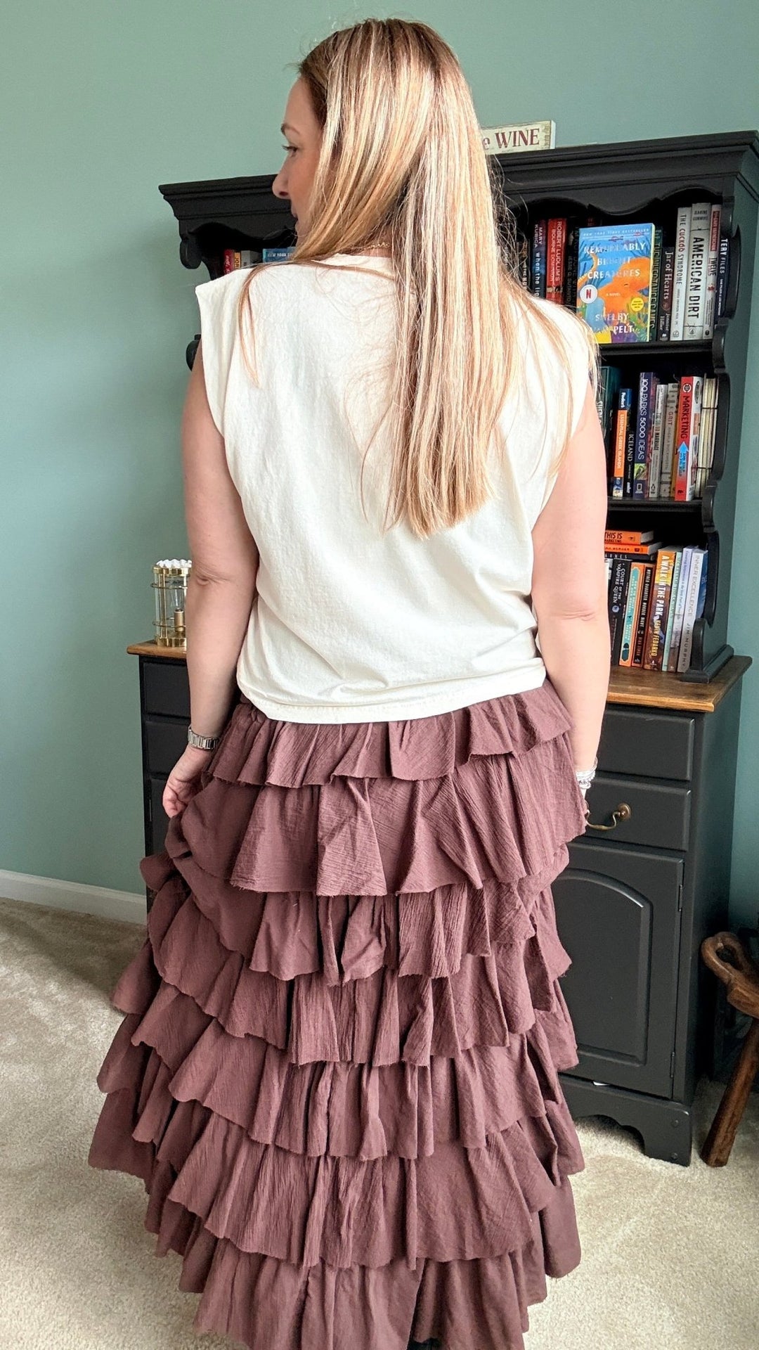 Tiers Of Delicate Ruffles Maxi Skirt in Chocolate - 22 Palms Boutique