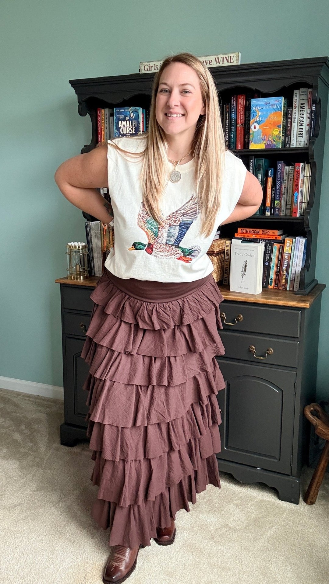 Tiers Of Delicate Ruffles Maxi Skirt in Chocolate - 22 Palms Boutique