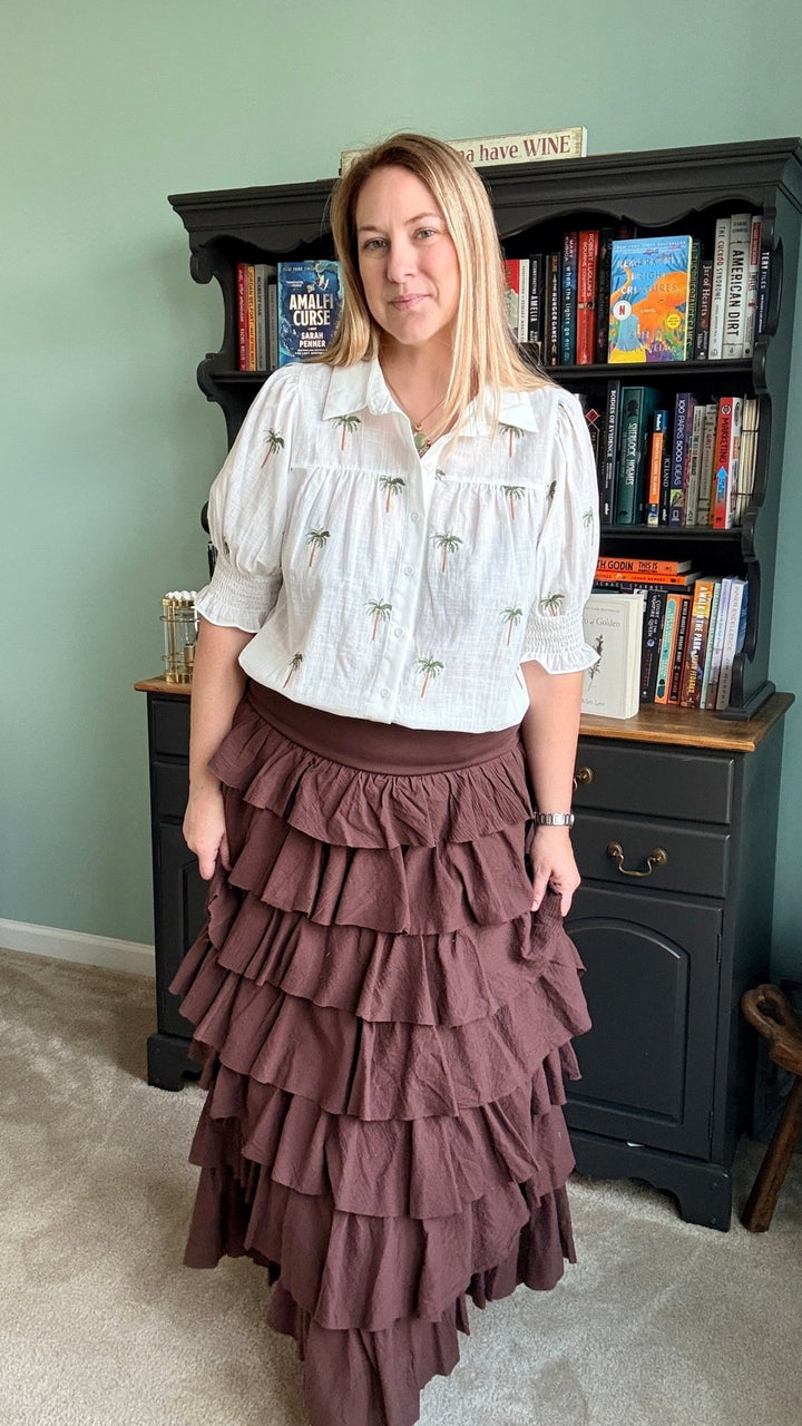 Tiers Of Delicate Ruffles Maxi Skirt in Chocolate - 22 Palms Boutique