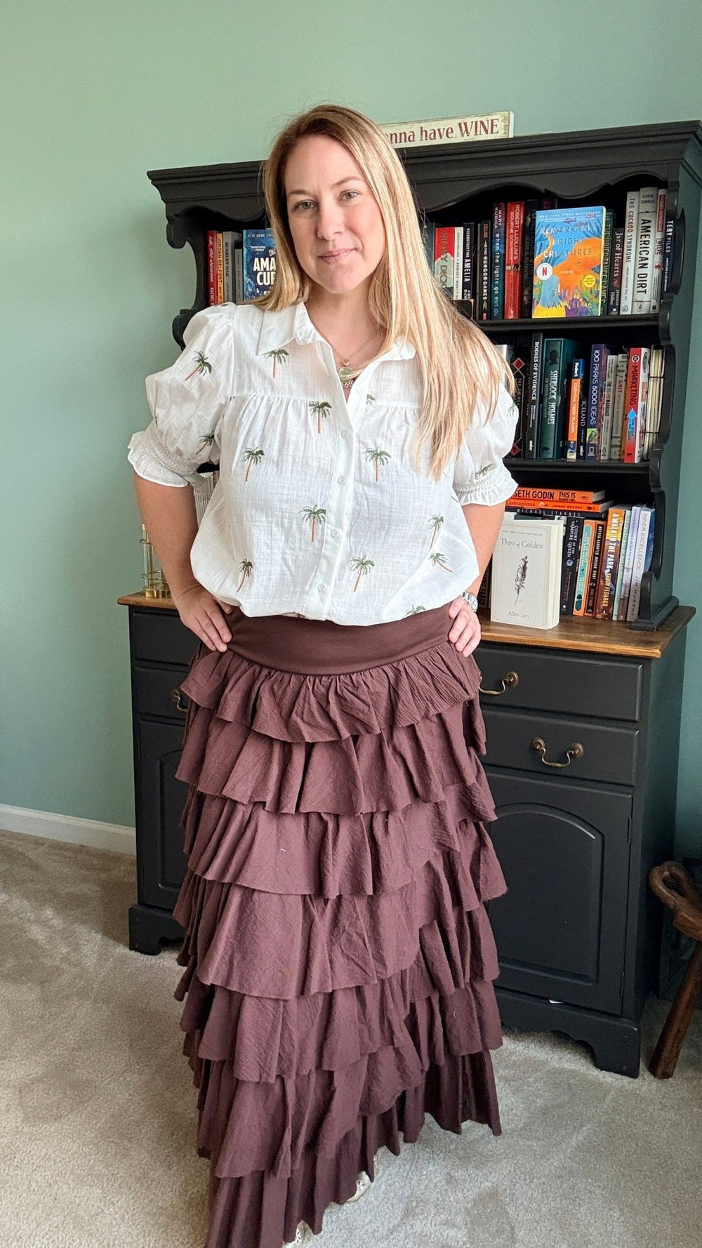Tiers Of Delicate Ruffles Maxi Skirt in Chocolate - 22 Palms Boutique