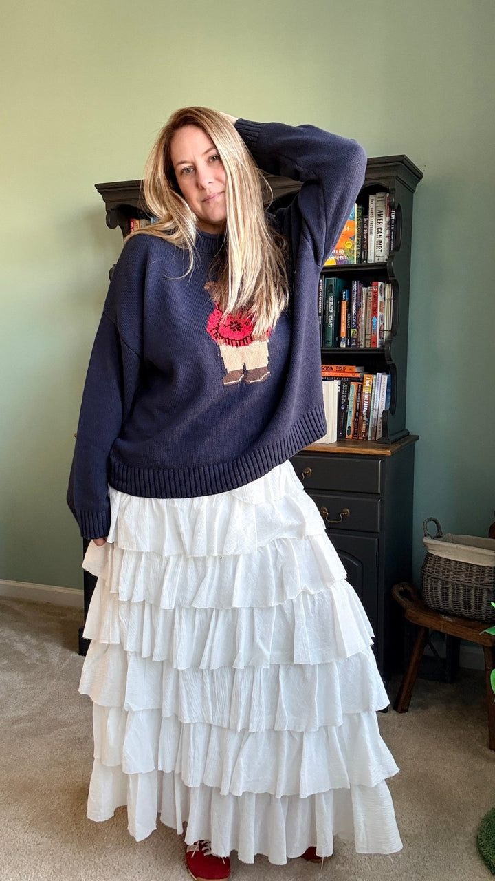 Tiers Of Delicate Ruffles Maxi Skirt in Off White - 22 Palms Boutique